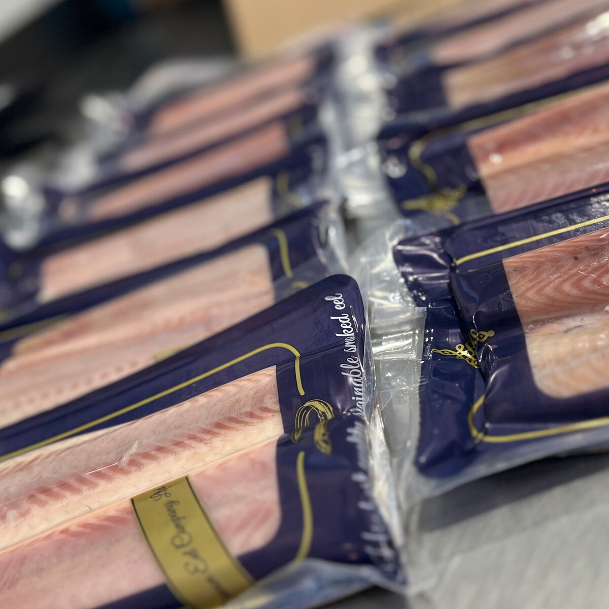 Smoked eels packaged